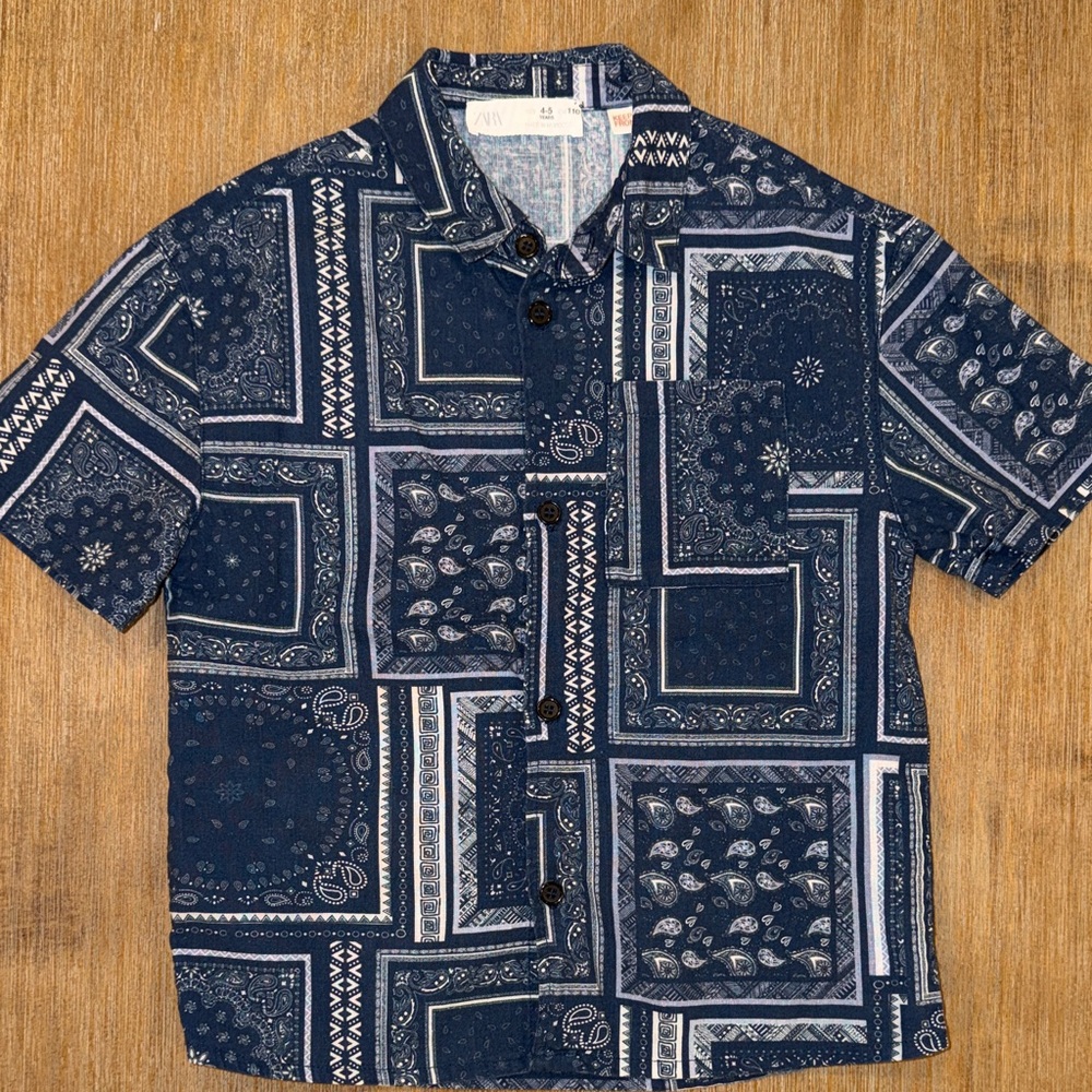 Zara Boy’s Blue Patchwork Button Down Shirt